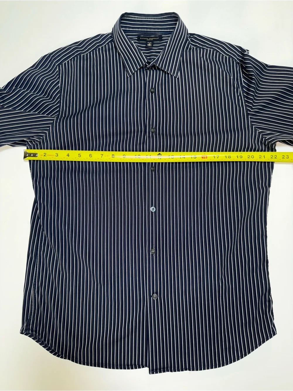 Banana Republic Slim Fit Blue/White Striped Dress Shirt 15-15.5, M Stretch